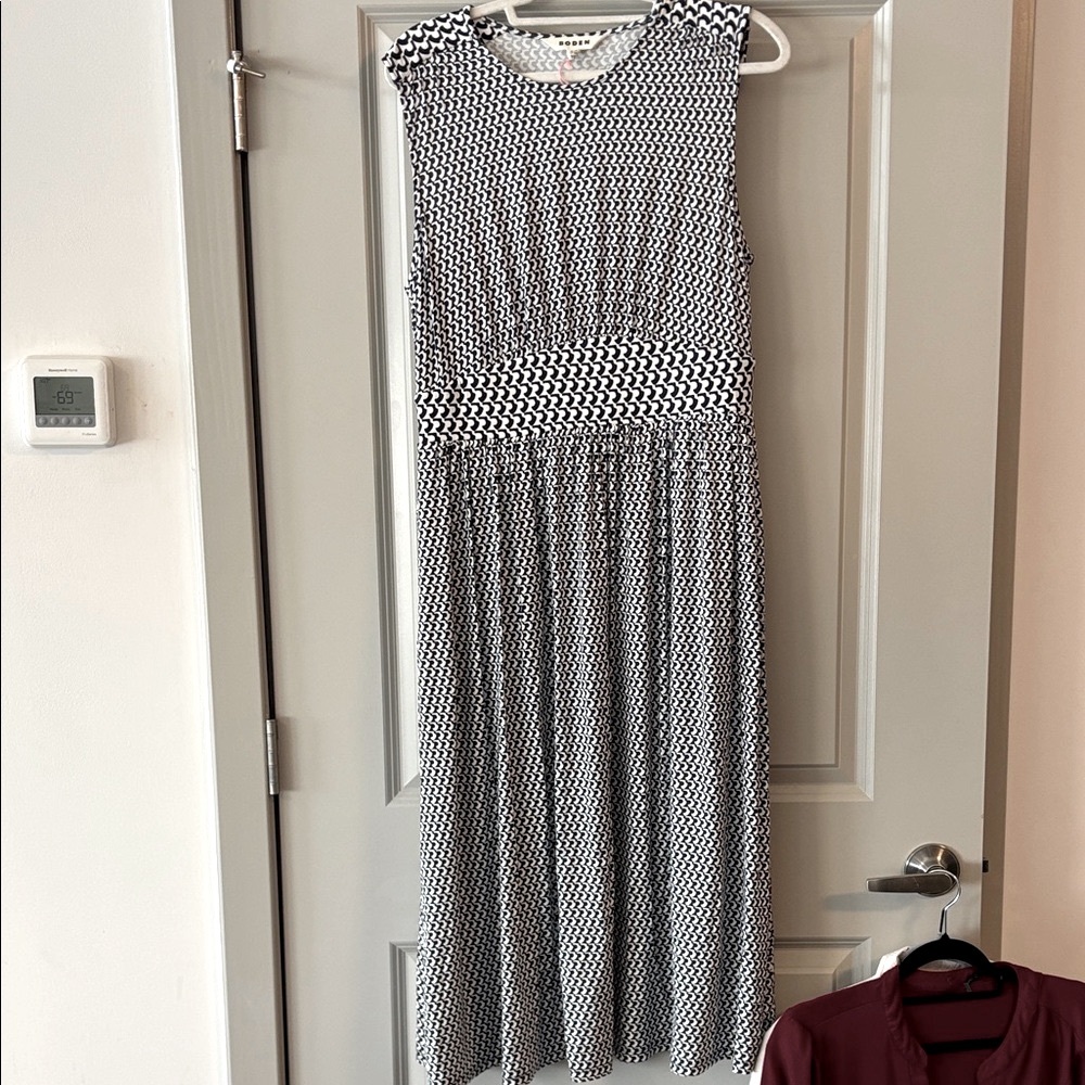 Boden Black and White Patterned Midi Dress